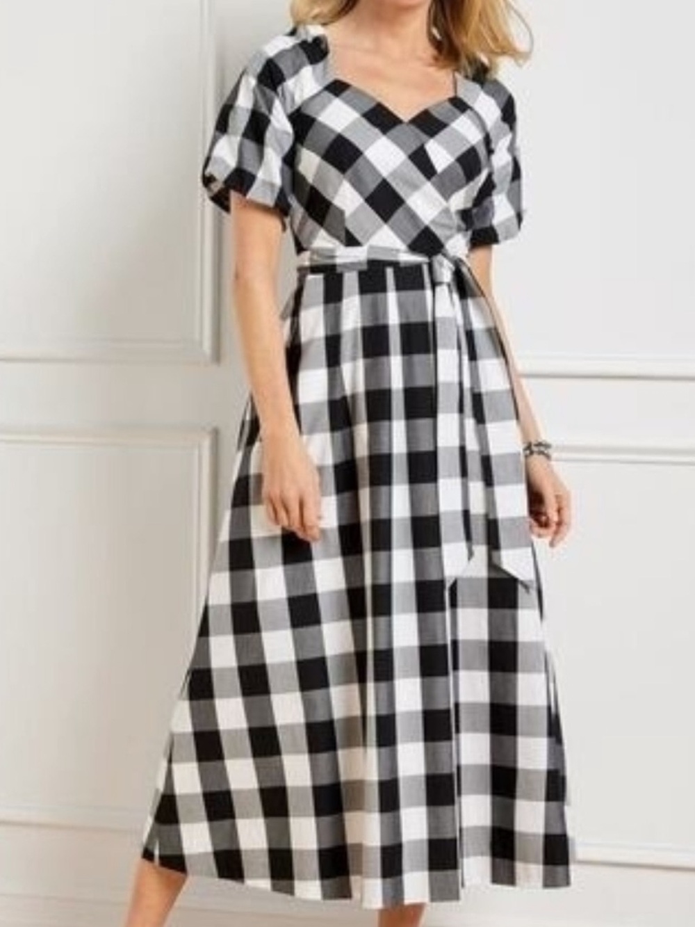 Talbots Black & White Midi Dress in a Checkered Pattern